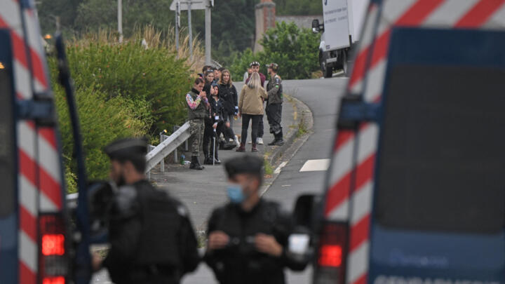 French gendarmes in Redon where they intervened to stop an overnight rave that violated France’s Covid-19 curfew. June 19, 2021.